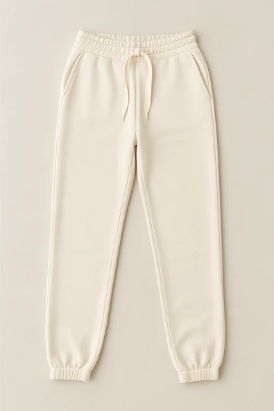 Kadın Paça Lastik Üç İp Şardonlu Lopez Eşofman Altı Ekru - Resim 4