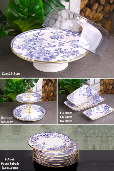 Pinkev Butterfly 11 Parça Fanuslu Seramik Pasta Sunum Tabağı Seti - Kup117s ürün görseli