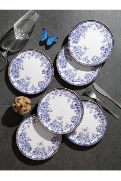 Pinkev 6 Kişilik Seramik Pasta Tatlı Sunum Tabağı - 19cm ürün görseli