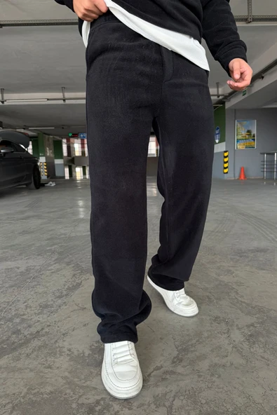 Oversize Fermuarlı Dik Yaka Baggy Pantolonlu Polar Takım - Resim 4