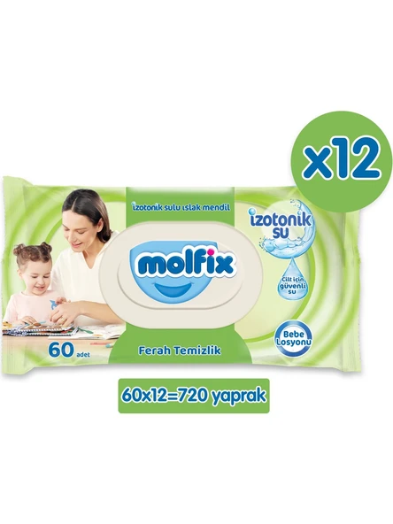 Molfix İzotonik Sulu Ferah Temizlik 60 Yaprak 12'li Paket Islak Mendil ürün görseli
