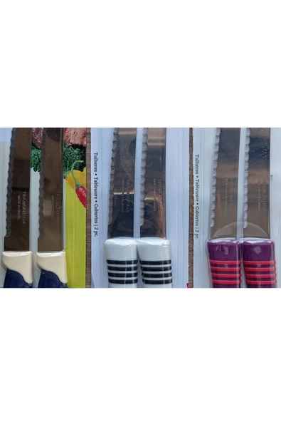 Pinkev Tramontina 6 Adet 3 Farklı Renk Paslanmaz Çelik Tırtıklı Mutfak Bıçağı Seti - Resim 3