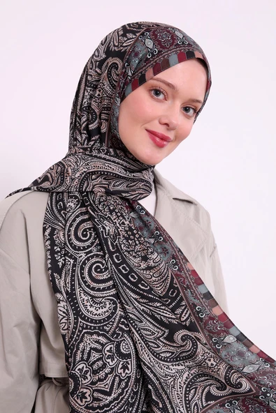 Kahve Etnik Desen Love Şal - Resim 3