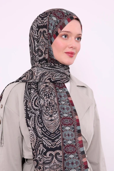 Kahve Etnik Desen Love Şal ürün görseli