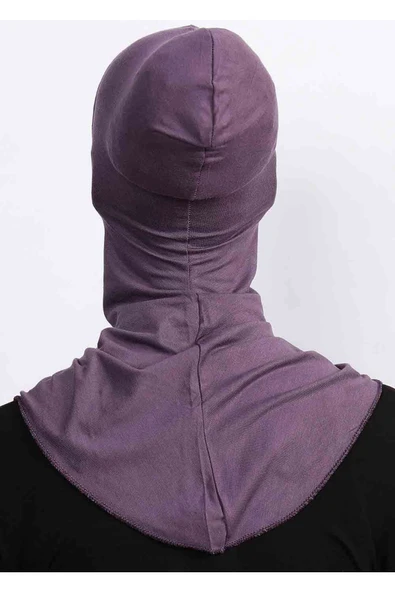 Büyük Hijab Bone - Pratik Boyunluklu Likralı Tesettür Kadın Hazır Esnek Sporcu Hijab - Mürdüm - Resim 3