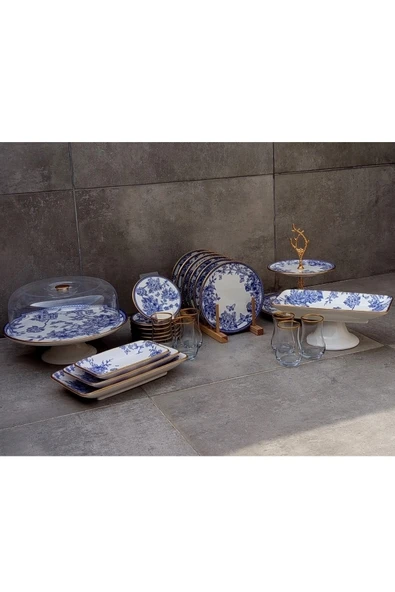 Pinkev 26 Parça Çay Setli Seramik Pasta Sunum Tabağı Seti - Resim 2