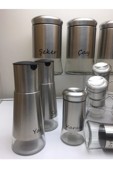Pinkev 13 Parça Cam Baharatlık Baharat Takımı Seti - Inox - Resim 5