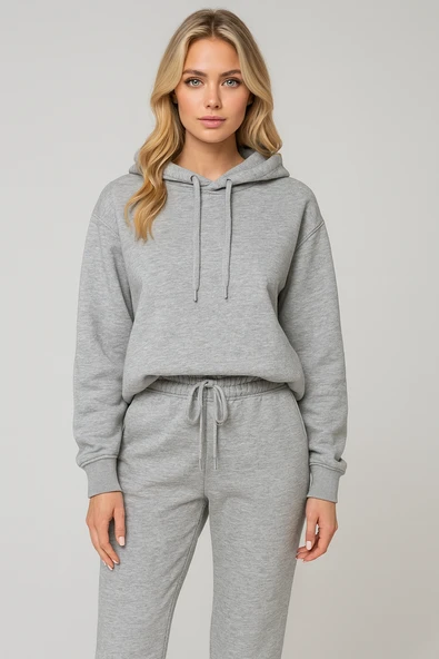 Kadın Paça Lastik Üç İp Şardonlu Lopez Eşofman Altı Gri ürün görseli