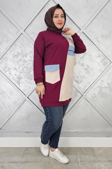 KADIN KOMBİNLİ TAŞ VE FERMUAR DETAYLI TESETTÜR TUNİK - Resim 2