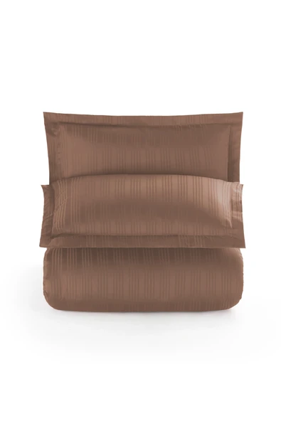 Pierre Cardin Çizgili Saten Nevresim Takımı Çift Kişilik Voyage Bronze ürün görseli 1