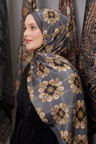 Füme Barok Desen Hint İpeği Şal ürün görseli