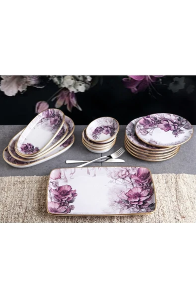 Pinkev 6 Kişilik 15 Parça Seramik Kahvaltılık Kahvaltı Pasta Tabağı Takımı Seti ürün görseli