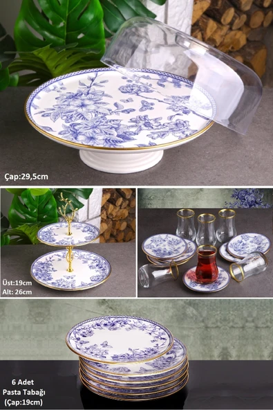 Pinkev Butterfly 20 Parça Seramik Pasta Sunum Tabağı Takımı Seti - Kup118s ürün görseli