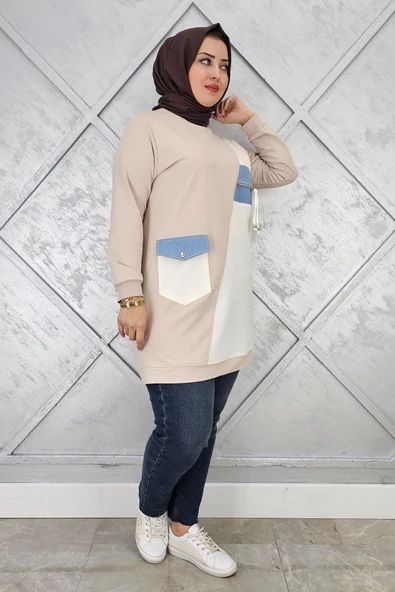 KADIN KOMBİNLİ TAŞ VE FERMUAR DETAYLI TESETTÜR TUNİK ürün görseli