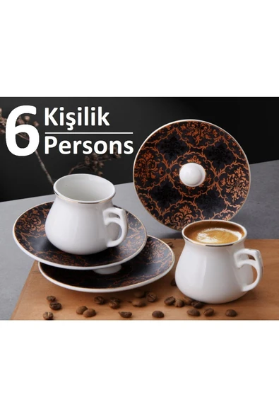 Pinkev 6 Kişilik Porselen Altın Yaldızlı Türk Kahvesi Kahve Fincanı Fincan Takımı Seti ürün görseli
