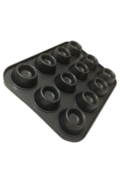 Pinkev 12 Bölmeli Yapışmaz Teflon Kaplama Çelik Muffin Kekstra Kek Kalıbı - Resim 3