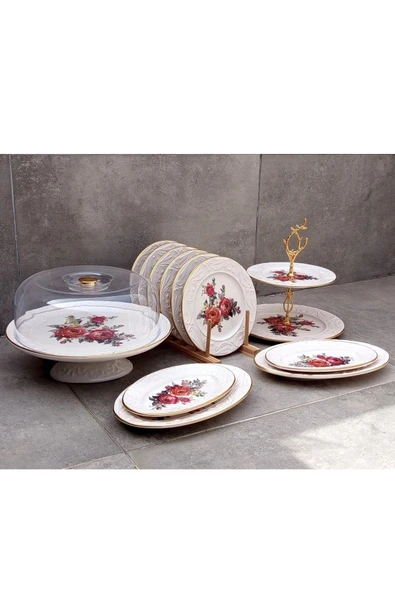 Pinkev 14 Parça Seramik Pasta Sunum Tabağı Seti ürün görseli