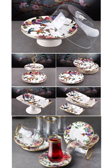 Pinkev Seramik Pasta Tabağı Sunum Seti Kombini ürün görseli