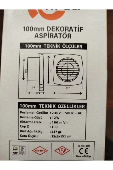 Home Banyo Fanı Sessiz Q100 - 130 M3 10 Cm Bogaz - Resim 2