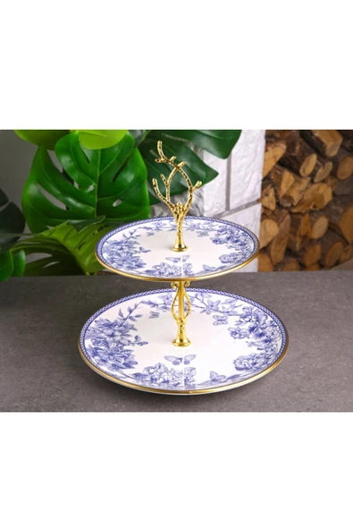 Pinkev Butterfly 13 Parça Fanuslu Pasta Kahvaltı Servis Sunum Tabağı Takımı Çeyiz Seti - Resim 3