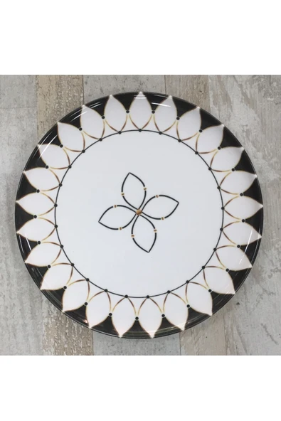 Pinkev Black Drops 6 Kişilik 26cm Seramik Servis Sunum Tabağı Seti - Resim 2