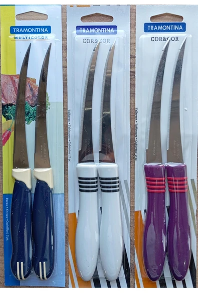 Pinkev Tramontina 6 Adet 3 Renk Paslanmaz Çelik Uzun Kıvrık Tırtıklı Bıçak Seti ürün görseli
