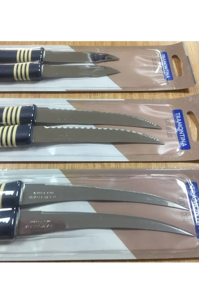 Pinkev Tramontina 6 Adet 3 Boy Tırtıklı Çok Amaçlı Mutfak Bıçak Seti - Yeni Lacivert - Resim 3