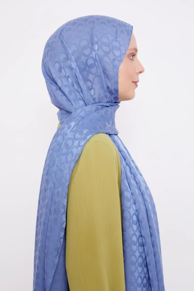 İndigo Halka Desen Jakarlı Janjan şal - Resim 3