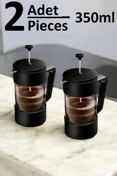 Pinkev 2li Set Plastik Korumalı Cam French Press - 350ml ürün görseli
