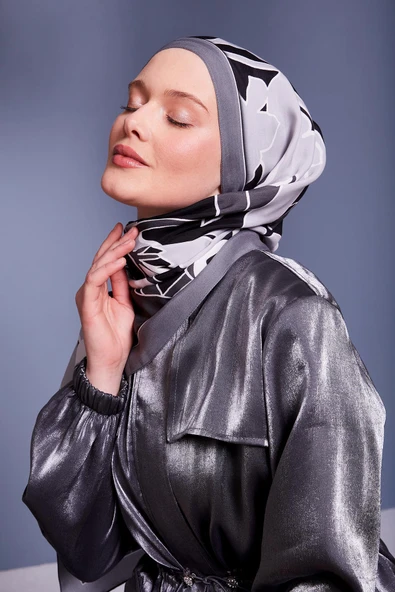 Gri Yaprak Desen Royal Şal - Resim 3