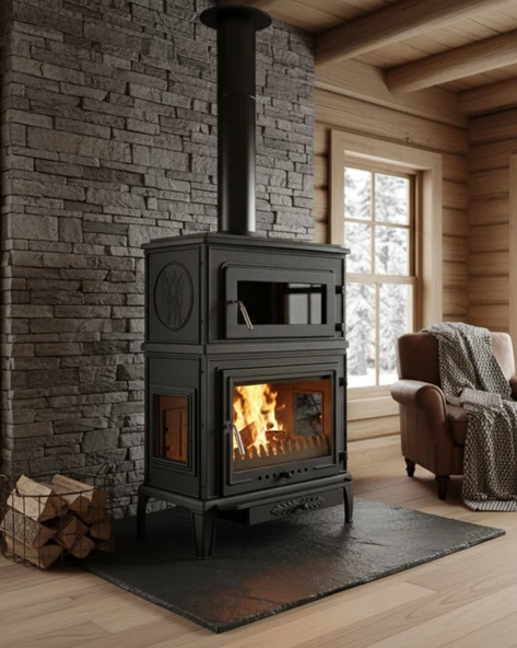 Reyo Stove Salda Üç Camlı Yan Kapak Fırınlı Döküm Şömine Soba ürün görseli