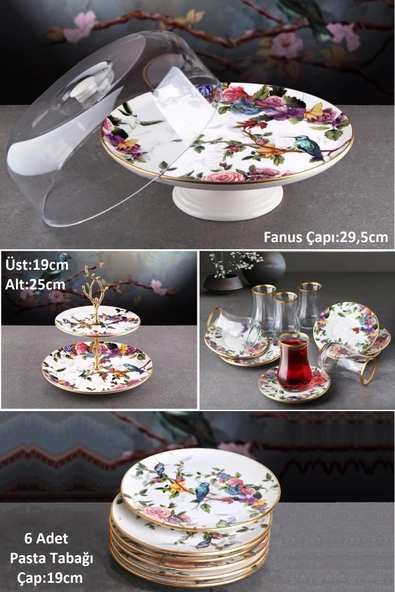 Pinkev Flora 20 Parça Seramik Pasta Sunum Tabağı Takımı Seti - Kup118f ürün görseli