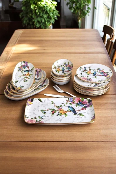 Pinkev 6 Kişilik 15 Parça Seramik Pasta Sunum Tabağı Takımı ürün görseli