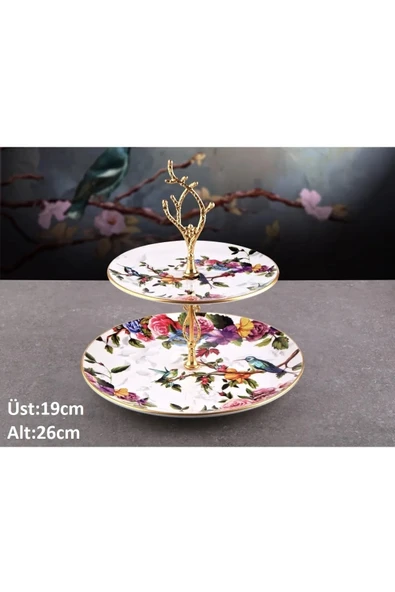 Pinkev Flora 30 Parça 6 Kişilik Seramik Pasta Kahvaltı Çay Sunum Tabağı Takımı Seti - Resim 4