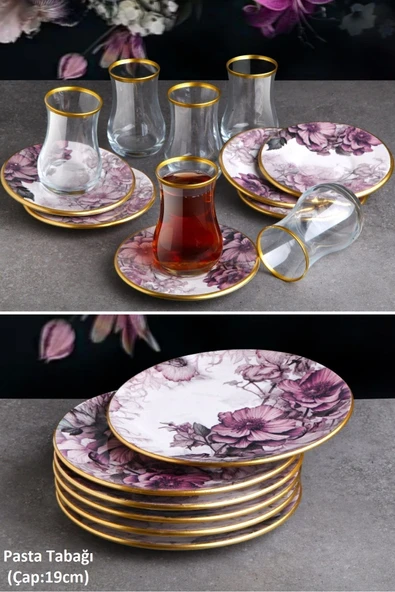Pinkev Petunia 18 Parça Çay Bardaklı Seramik Pasta Tabağı Seti - Kup119p ürün görseli