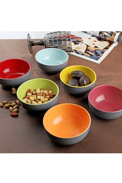 Pinkev 6 Adet 12cm Çift Renkli Seramik Çerezlik Çorba Çok Amaçlı Kase - Resim 2