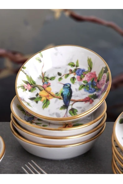 Pinkev Flora 15 Parça 6 Kişilik Seramik Kahvaltılık Kahvaltı Pasta Sunum Tabağı Takımı Seti - Resim 6