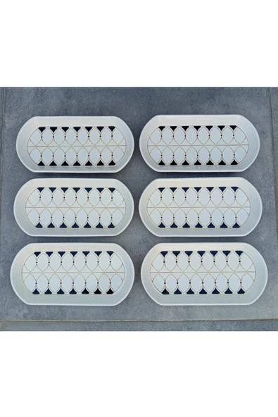 Pinkev 6lı Set Seramik Orta Boy Oval Kayık Tabak Seti - 12x26cm - Resim 2