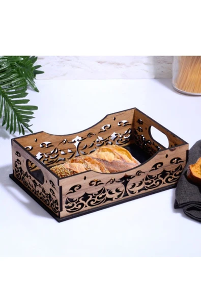 Pinkev Dekoratif Ahşap Çok Amaçlı Mutfak Masa Tezgah Üstü Düzenleyici Organizer Ekmeklik 18x26cm - Resim 3