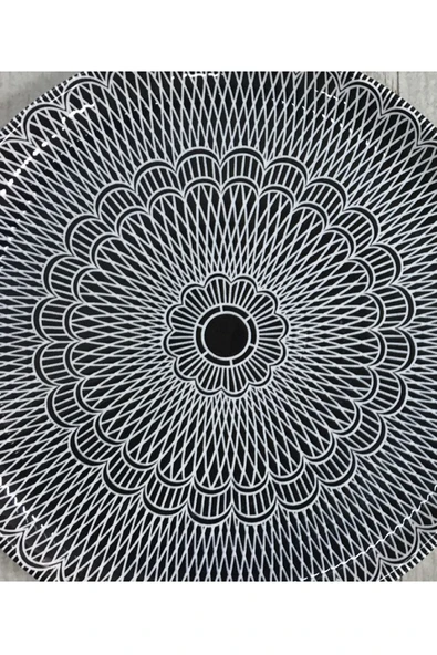 Pinkev 6 Kişilik Siyah Dantel Desenli Seramik Pasta Tatlı Tabağı Seti - 20cm - Resim 3