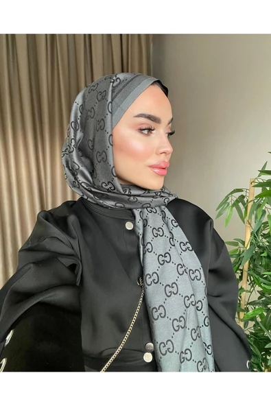 G Desenli İpek Kaşmir Çift Taraflı Şal - Antrasit ürün görseli