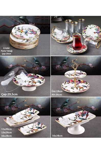 Pinkev 25 Parça 6 Kişilik Seramik Pasta Kahvaltı Tabağı Takımı Seti - Çiçek Desenli ürün görseli
