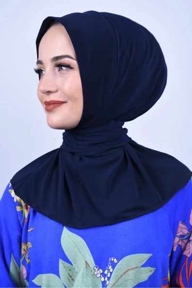 Çıt Çıtlı Bone Tesettür Mayo Üstü Uyumlu Deniz Ve Havuz Bonesi Hijab Lacivert - Resim 3