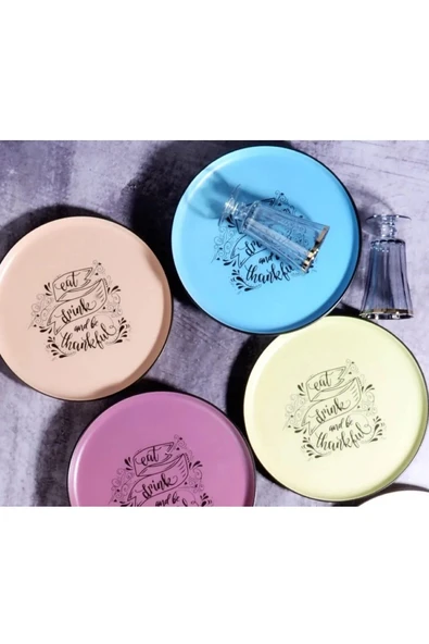 Pinkev 6 Kişilik Seramik 22cm Renkli Pasta Servis Sunum Tabağı Seti - Motto - Resim 3