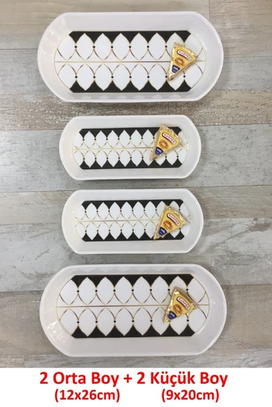 Pinkev Black Drops 4 Parça Seramik Oval Kahvaltılık Peynirlik Kayık Servis Sunum Tabağı Kase Seti ürün görseli