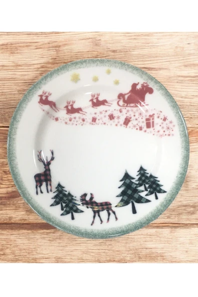 Pinkev 12 Parça 6 Kişilik Yılbaşı Desenli Porselen Pasta Ve Servis Sunum Tabağı Seti - Resim 3