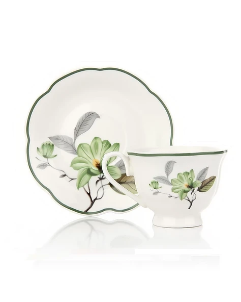 Türk Kahvesi Takımı 2 Kişilik Porselen – Yeşil Çiçek Desenli | 90 ml - Resim 2