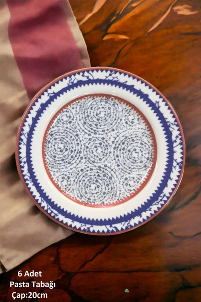 Pinkev Haliç 6 Kişilik Porselen Pasta Tatlı Tabağı Seti - 20cm ürün görseli