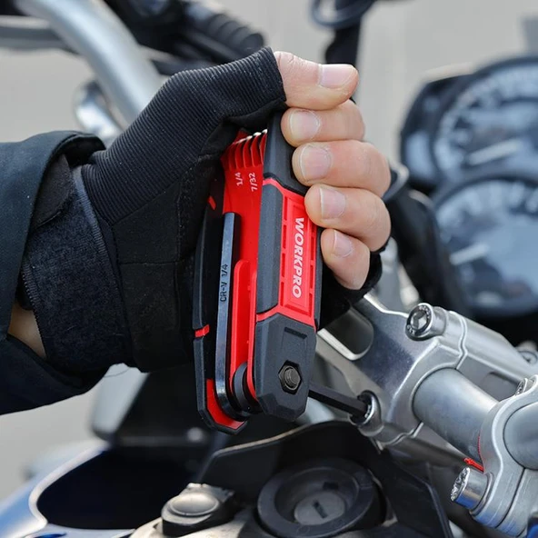 WORKPRO WP222029 9 Parça CR-V İnç Çakı Tipi Profesyonel Allen Anahtar Takımı - Resim 7