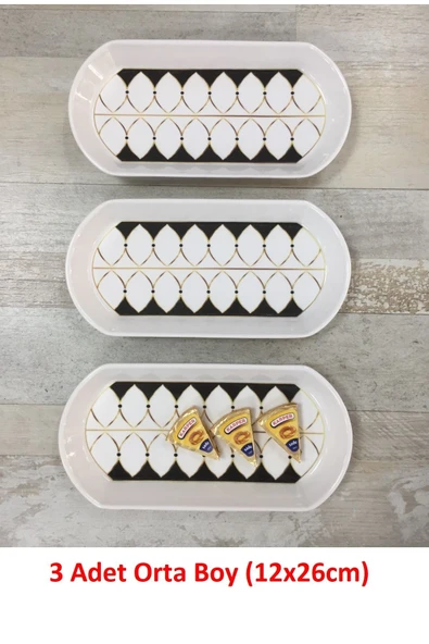 Pinkev Black Drops 3 Adet 26cm Orta Boy Seramik Oval Kahvaltı Peynir Kayık Servis Sunum Tabağı Takımı Seti ürün görseli